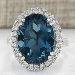 925 Silver Plated Zircon blue topaz Rings Size 6 Oval Gemstone